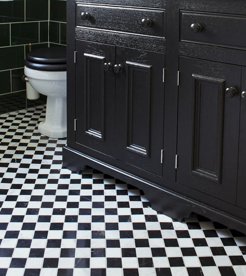 Chequers Court 4.8sq White & Black bevelled edge Marble Floor Tiles