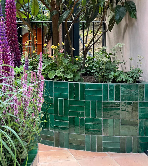 Medina Moss Green Rectangle Handmade Moroccan Zellige Tile Herringbone Floor Tiles