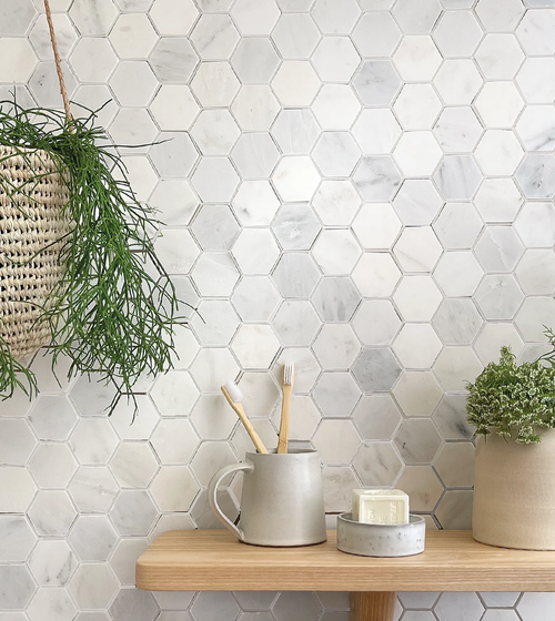 East Hampton Large Hexagon Marble Mosaic Bathroom Tiles