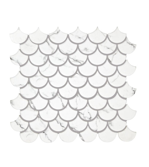 Malmo Scallop White Mosaic Marble Effect Floor Tiles Malmo Scallop White Mosaic Marble Effect Floor Tiles