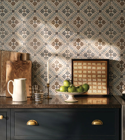 Nina Campbell Goa Indigo Chocolate Porcelain Tile Fireplace Wall Tiles