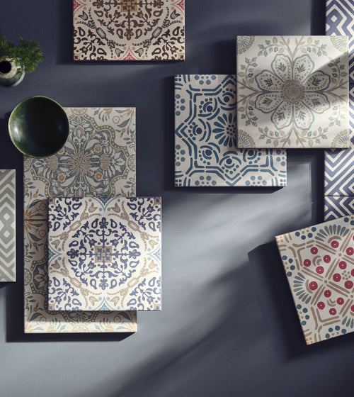 Nina Campbell Seville Blue Porcelain Tile Bathroom Tiles