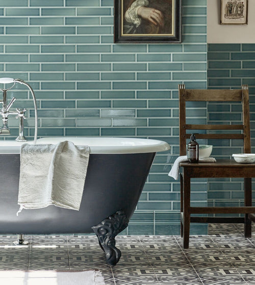 Retro Metro Green Park Glazed Skirting Blue Kitchen Tiles