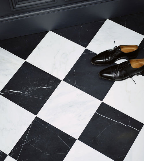 Chequers Court White Marble Floor Tiles