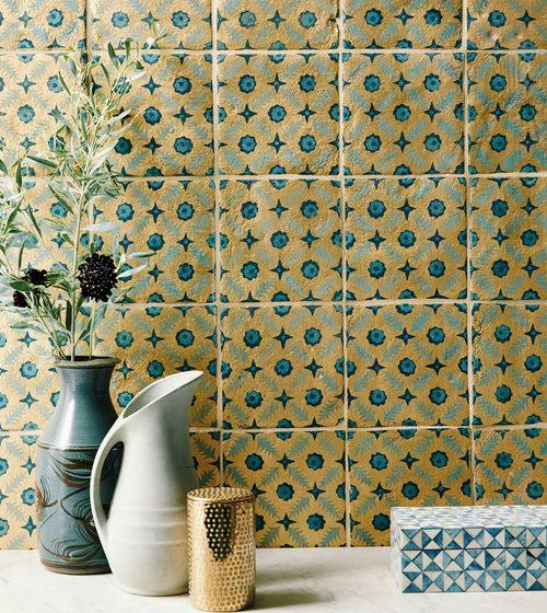 Neisha Crosland Atlas Pine Flower Nile Blue Kitchen Tiles