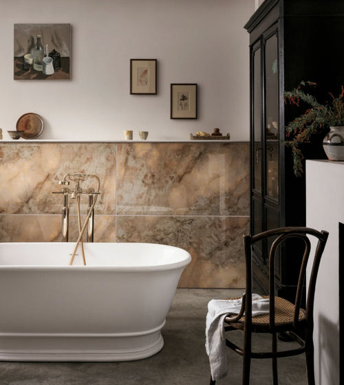 Onyx Lumi Amber Polished Marble Effect Tile 60 x 120 Bathroom Wall & Floor Tiles