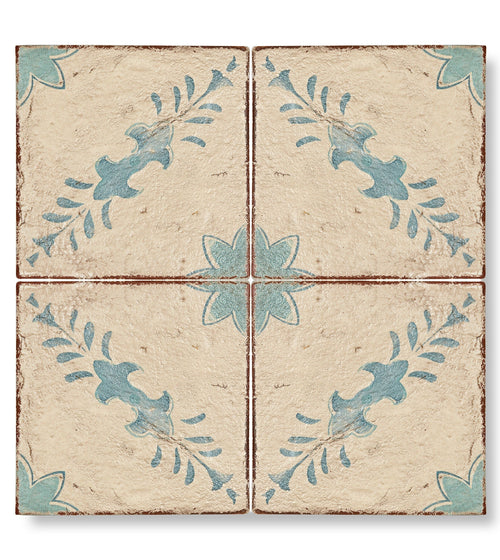 Paris Sandrine Patterned Terracotta Tile Blue Kitchen Tiles