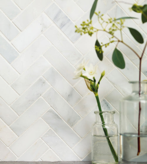 East Hampton Harbour View Herringbone Marble Mosaic Marble Floor Tiles