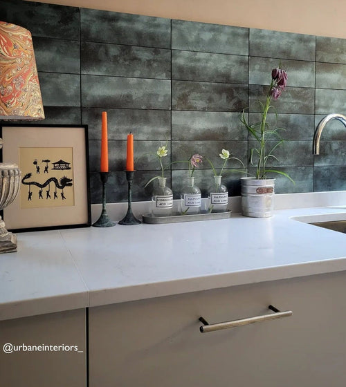 Nebula Green 10 x 30 Green Kitchen Tiles