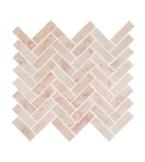 Aegean Pink Herringbone Marble Mosaic Splash of pink