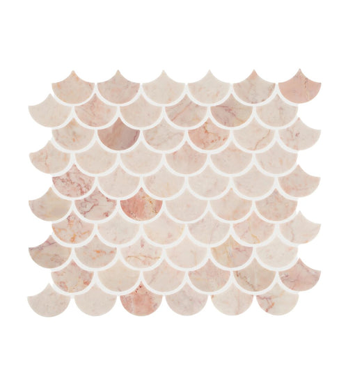 Aegean Pink Scallop Marble Mosaic Splash of pink