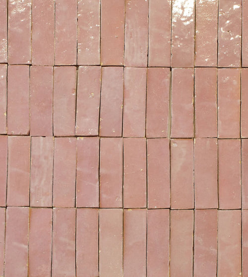 Medina Leather Pale Rectangle Handmade Moroccan Zellige Tile Splash of pink
