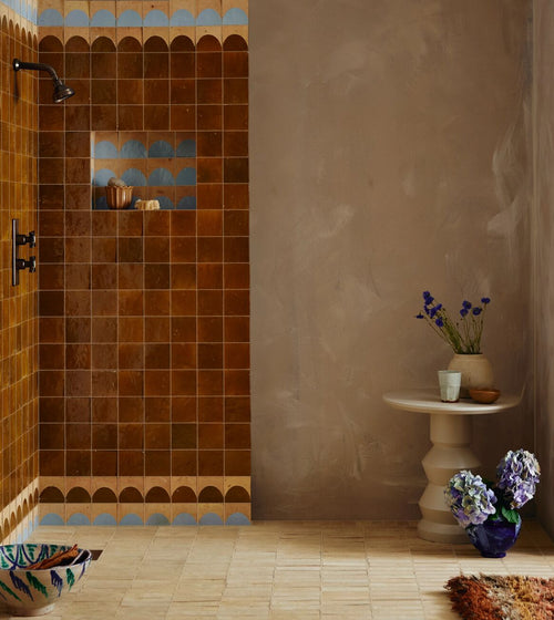 Medina Ochre Square Handmade Moroccan Zellige Tile Rustic Bathroom Tiles