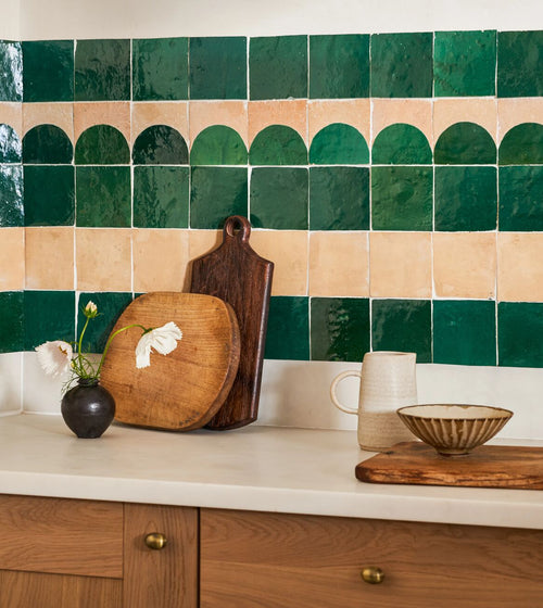 Medina Moss Green Belen Handmade Moroccan Zellige Tile Rustic Bathroom Tiles
