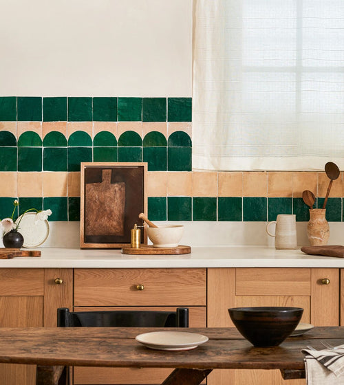 Medina Moss Green Belen Handmade Moroccan Zellige Tile Rustic Bathroom Tiles