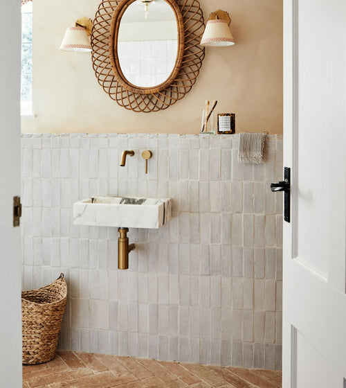 Medina Pure White Rectangle Handmade Moroccan Zellige Tile Rustic Bathroom Tiles