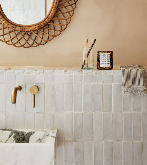 Medina Pure White Rectangle Handmade Moroccan Zellige Tile Rustic Bathroom Tiles