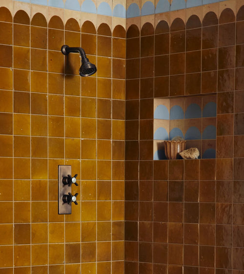 Medina Ochre Square Handmade Moroccan Zellige Tile Rustic Bathroom Tiles