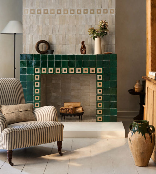 Medina Moss Green Square Handmade Moroccan Zellige Tile Rustic Bathroom Tiles
