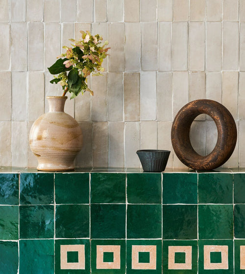 Medina Moss Green Square Handmade Moroccan Zellige Tile Rustic Bathroom Tiles