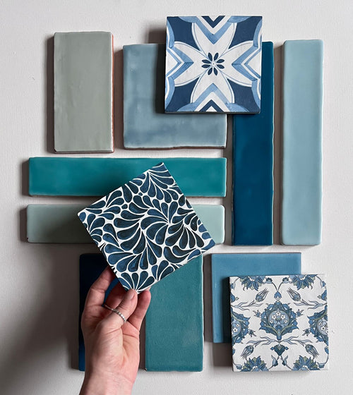 Kelmscott Standen Blue Patterned Tile Worktop Tiles