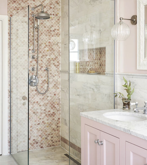 Aegean Pink Scallop Marble Mosaic Splash of pink