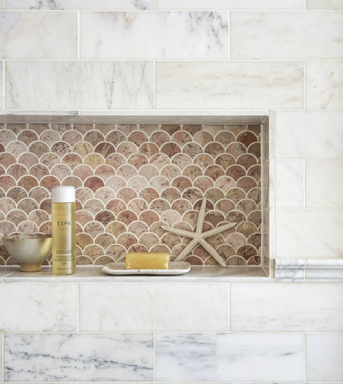 Aegean Pink Scallop Marble Mosaic Splash of pink