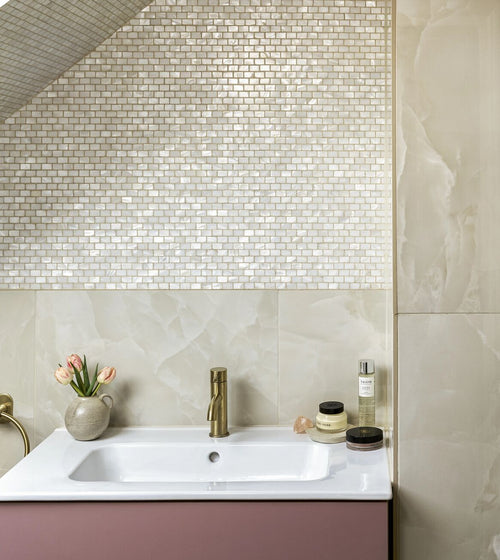 Onyx Ivory Polished Marble Effect Tile 60 x 120 Marble Effect Bathroom Tiles