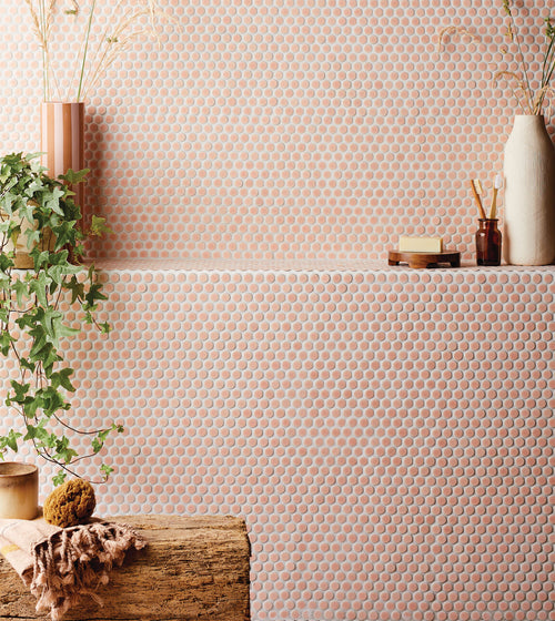 Copenhagen Penny Round Pink Mosaic Red and Pink Floor Tiles