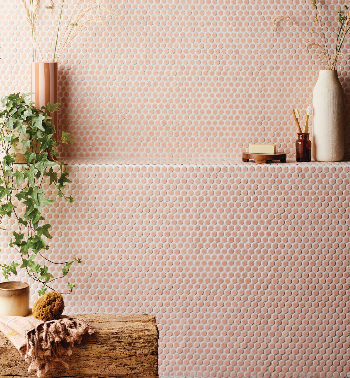 Pink Rounded Tile Copenhagen Penny Round Pink Mosaic | Wall & Floor Tiles | Fired Earth Tiles
