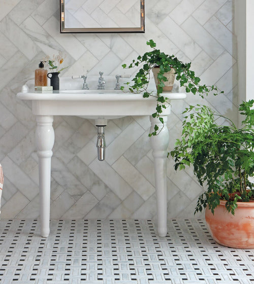 East Hampton Lattice Marble Mosaic Black & White Floor Tiles