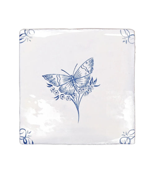 English Delft Butterfly 1 Blue Gloss Tile Shower Wall Tiles