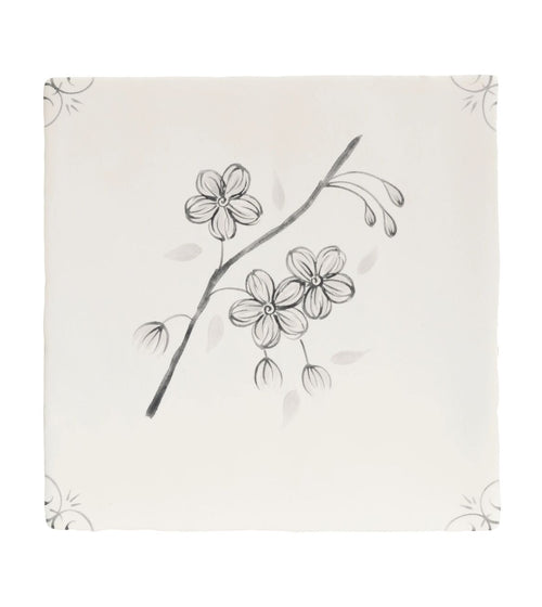 English Delft Blossom Charcoal Matt Tile Kitchen Tiles
