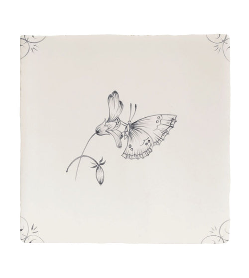 English Delft Butterfly 2 Charcoal Matt Tile Kitchen Tiles