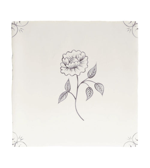 English Delft Peony Charcoal Matt Tile Kitchen Tiles
