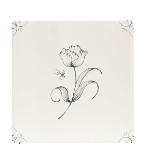 English Delft Tulip Charcoal Matt Tile Kitchen Tiles