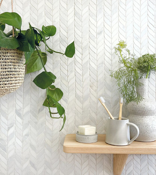 East Hampton Willow Leaf Marble Mosaic White Floor Tiles