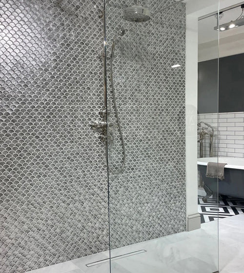 Metallic Vitreum Argentum Fan Silver Glass Tile Ranges/Metallic Vitreum