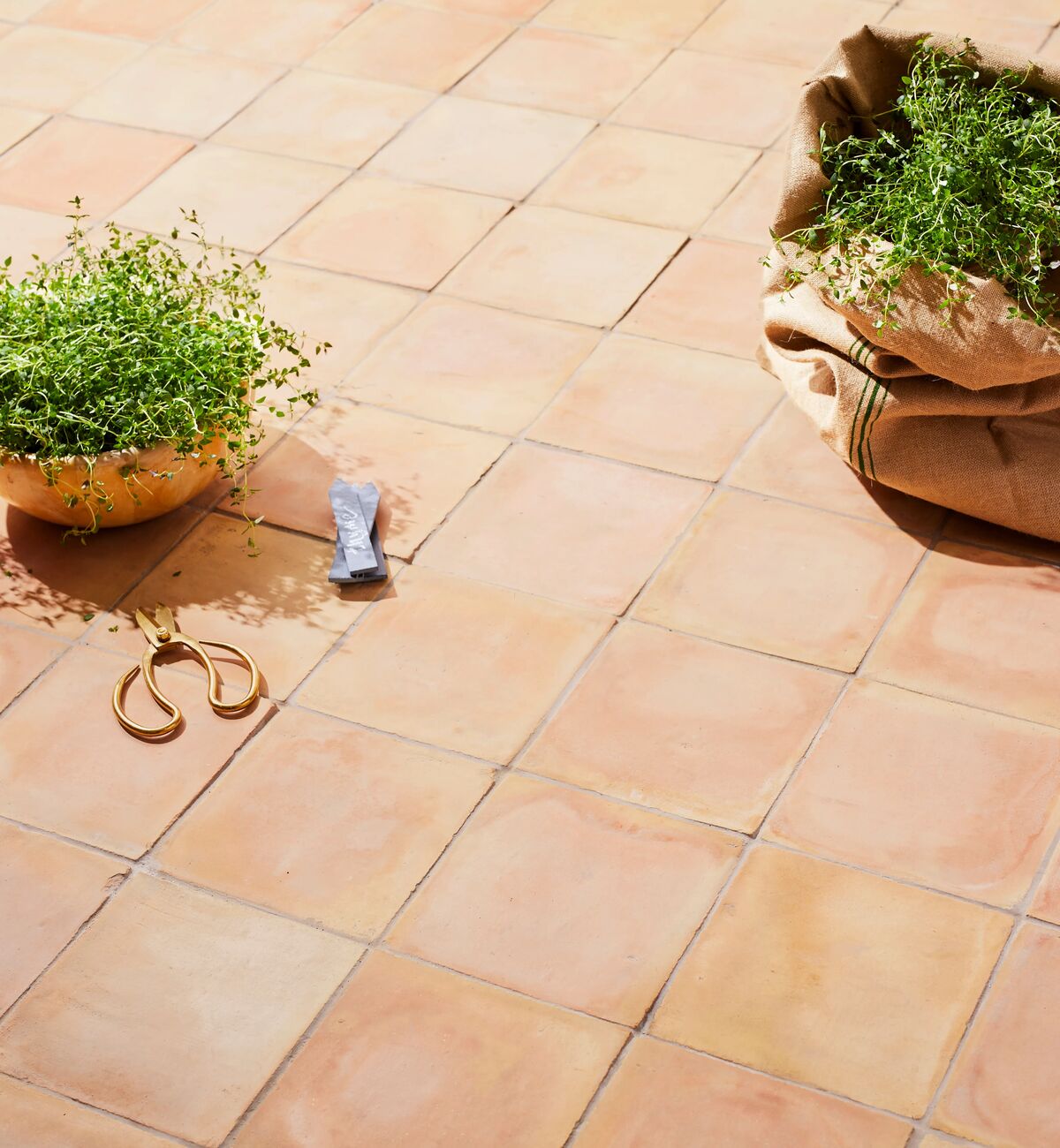 Terracotta and quarry tiles outdoors