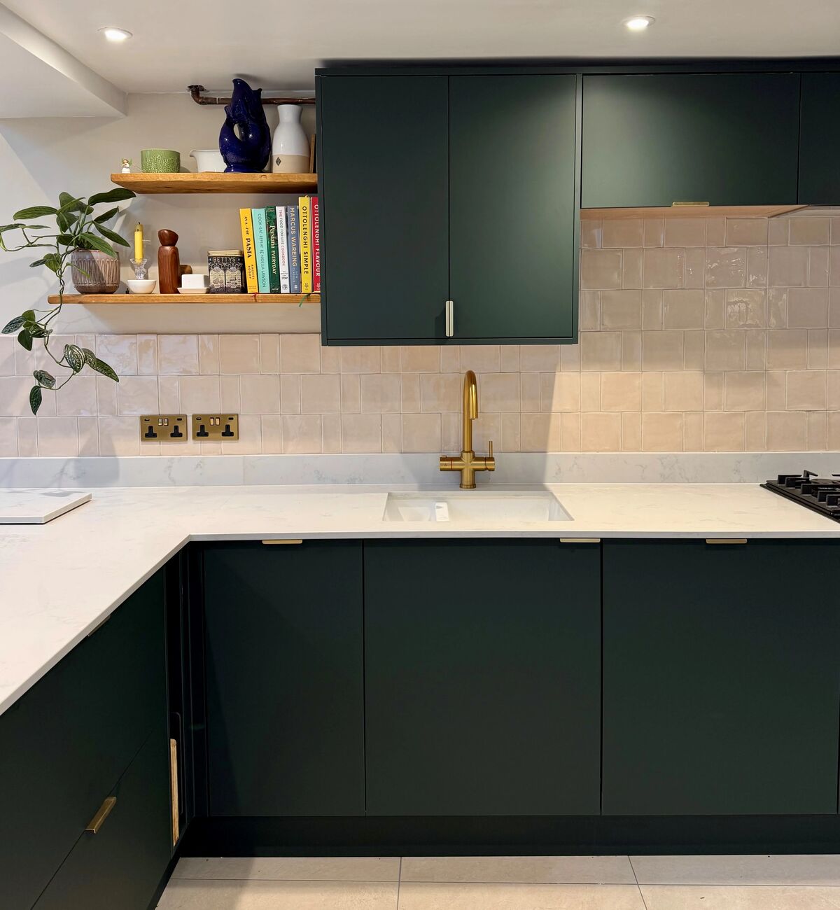 Glazed ceramic tiles laid in a running bond