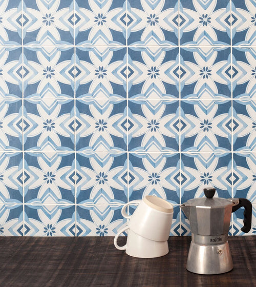 Kelmscott Brantwood Blue Patterned Tile Worktop Tiles