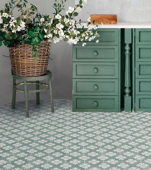 Kelmscott Coleton Blue Patterned Tile Green Floor Tiles