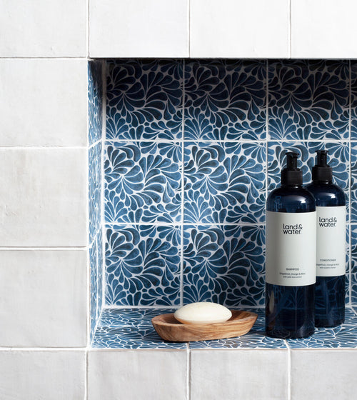 Kelmscott Emery Blue Patterned Tile Patterned Bathroom Tiles