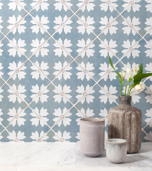 Kelmscott Coleton Blue Patterned Tile Green Floor Tiles