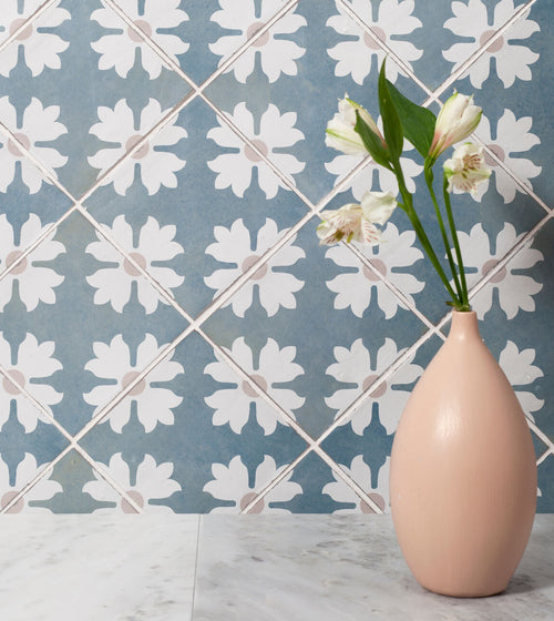 Kelmscott Coleton Blue Patterned Tile Green Floor Tiles