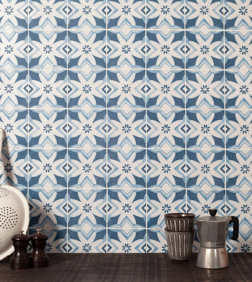 Kelmscott Brantwood Blue Patterned Tile Worktop Tiles