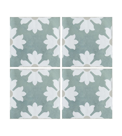 Kelmscott Coleton Blue Patterned Tile Green Floor Tiles