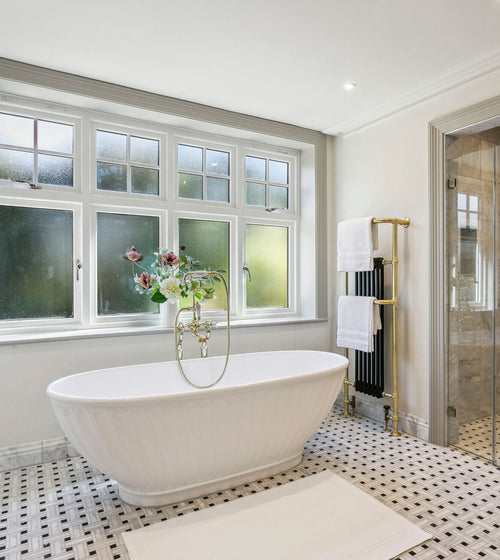 East Hampton Lattice Marble Mosaic Black & White Floor Tiles