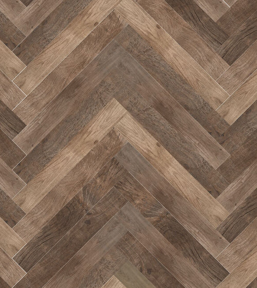 Lyndhurst Walnut Herringbone Wood Effect Tile Kitchen Floor Tiles