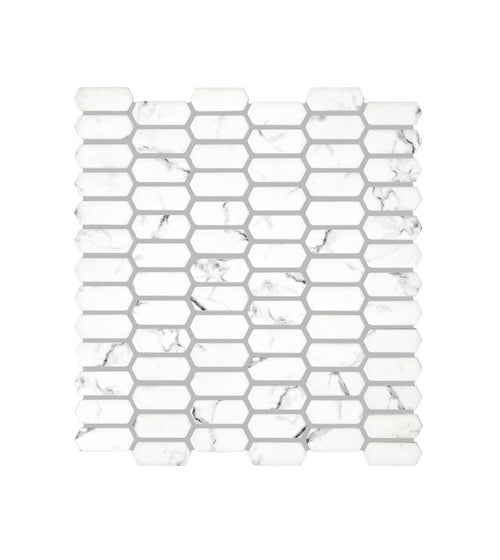 Malmo Picket White Mosaic Marble Effect Floor Tiles